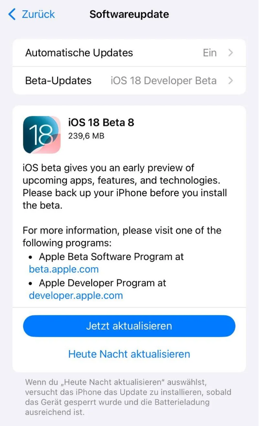 下谷坪土家族乡苹果手机维修分享苹果 iOS / iPadOS 18 开发者预览版 Beta 8 发布 